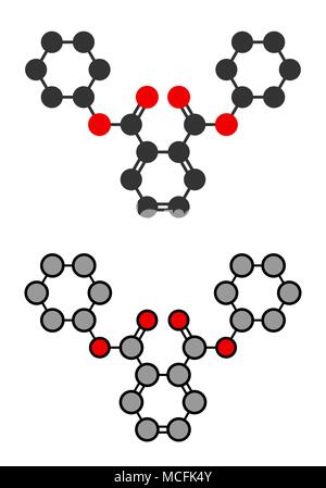 Dicicloesilftalato (DCP) plastificante molecola. Stilizzata 2D rendering. Illustrazione Vettoriale