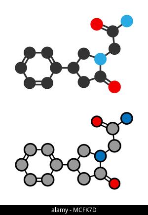 Phenylpiracetam molecola di farmaco. Stilizzata 2D rendering. Illustrazione Vettoriale