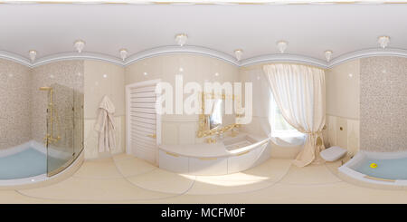 3D render panorama interior design di un bagno Foto Stock