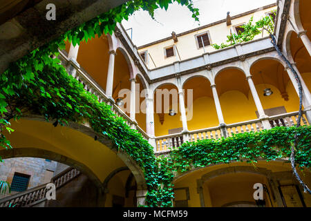 Palau del Lloctinent (tenente palazzo del XVI secolo cortile rinascimentale nel Quartiere Gotico (Barri Gotic), Barcellona, Spagna Foto Stock