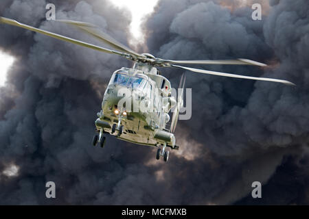 L'attuale assalto anfibio helicopte CHF Merlin che hanno sostituito il mare re dieci dei quali sarà in grado di terra di una società in un ascensore di HM Foto Stock