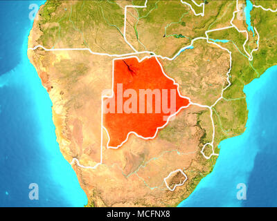 Il Botswana ha evidenziato in rosso da orbita terrestre. 3D'illustrazione. Gli elementi di questa immagine fornita dalla NASA. Foto Stock