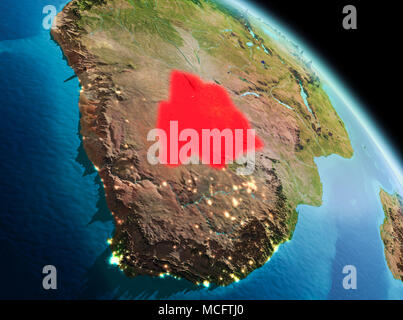 Tv vista la mattina del Botswana evidenziata in rosso sul pianeta Terra. 3D'illustrazione. Gli elementi di questa immagine fornita dalla NASA. Foto Stock