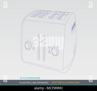 Disegno della linea di cucina Tostapane del piano portapaziente Illustrazione Vettoriale