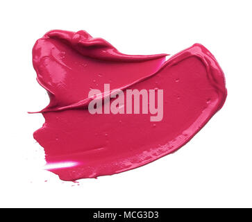 Trucco rosa cospargere di lip gloss isolati su sfondo bianco. Rosa texture di rossetto isolati su sfondo bianco Foto Stock