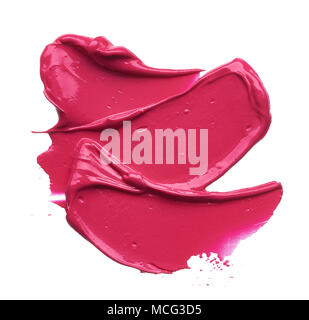Trucco rosa cospargere di lip gloss isolati su sfondo bianco. Rosa texture di rossetto isolati su sfondo bianco Foto Stock