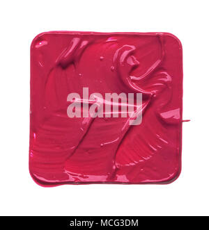 Trucco rosa cospargere di lip gloss isolati su sfondo bianco. Rossetto rosa texture nella forma di un quadrato isolato su sfondo bianco Foto Stock