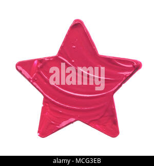 Trucco rosa cospargere di lip gloss isolati su sfondo bianco. Rossetto rosa texture nella forma di una stella isolata su sfondo bianco Foto Stock