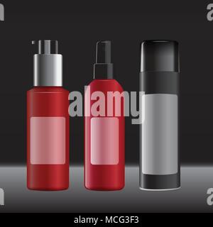 Prodotti cosmetici modello, realistica bottiglia cosmetici mock up illustrazione vettoriale Illustrazione Vettoriale