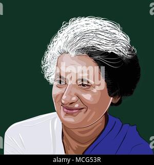 Indira Gandhi (1917-1984), uomo politico indiano e la figura centrale del partito del Congresso nazionale indiano. L'ex primo ministro dell'India indipendente. Illustrazione Vettoriale