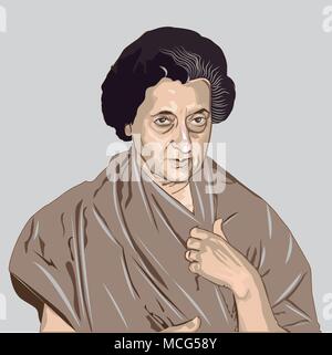 Indira Gandhi (1917-1984), uomo politico indiano e la figura centrale del partito del Congresso nazionale indiano. L'ex primo ministro dell'India indipendente. Illustrazione Vettoriale