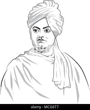 Swami Vivekananda grande filosofo indiano. felice il giorno della repubblica India arte vettoriale Illustrazione Vettoriale