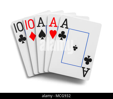 Full House giocando a carte isolati su sfondo bianco. Foto Stock