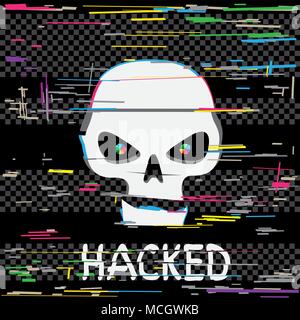 Glitch hacker cranio con testo Illustrazione Vettoriale