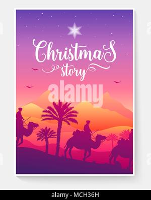 Vettore di natale brochure set di carte. magi modello di viaggio di flyear, riviste, poster, la copertina del libro, banner. Paesaggio arabo concetto invito dello sfondo. Illustrazione di layout pagina moderno Illustrazione Vettoriale