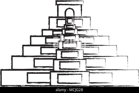 Schizzo di messicano icona piramide su sfondo bianco, illustrazione vettoriale Illustrazione Vettoriale