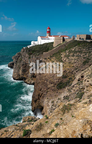 Faro di Cape Saint Vincent, Cabo de Sao Vicente, Sagres Algarve Foto Stock