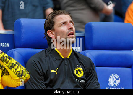 Sport, calcio, Bundesliga, 2017/2018, FC Schalke 04 vs BVB Borussia Dortmund 2:0, Veltins Arena Gelsenkirchen, panchina Dortmund, portiere Weidenfeller Romano (BVB) Foto Stock