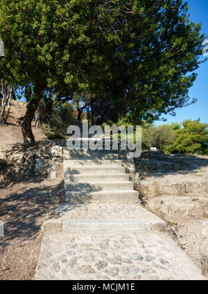 Gradini in pietra e gli alberi in giardino, Atene, Grecia Foto Stock