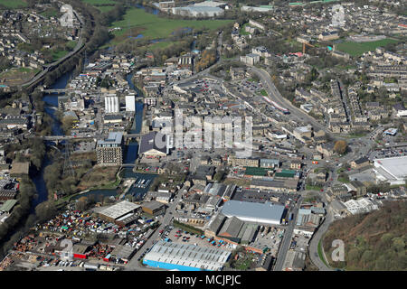 Vista aerea di Brighouse Town Center, West Yorkshire Foto Stock