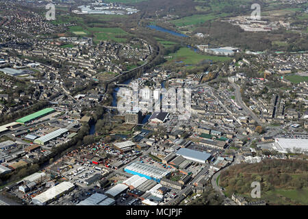 Vista aerea di Brighouse Town Center, West Yorkshire Foto Stock