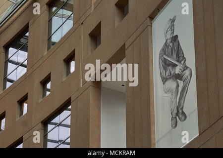 Sala interna struttura con pittura murale in Vancouver Central Public Library, Canada Foto Stock