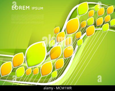 Abstract molla verde dello sfondo con abstract blumi, foglie Illustrazione Vettoriale