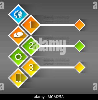 Infografico piazze modello con opzione passi e icone, elemento di design, lungo effetto ombra Illustrazione Vettoriale