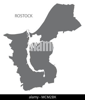 Rostock mappa della città e borghi grigio illustrazione forma silhouette Illustrazione Vettoriale