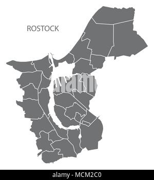 Rostock mappa della città e borghi grigio illustrazione forma silhouette Illustrazione Vettoriale