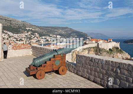 Vista della città vecchia da Fort Lovrjenac, Dubrovnik, Croazia Foto Stock