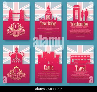Set di Inghilterra paese ornamento illustrazione del concetto. Arte tradizionale, poster, libri, poster, astratto, motivi ottomano, l'elemento. Vettore etnici decorativi biglietto di auguri o un invito del design Illustrazione Vettoriale
