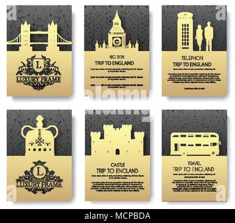 Set di Inghilterra paese ornamento illustrazione del concetto. Arte tradizionale layout, prenota, poster, astratta, motivi ottomano, l'elemento. Vettore etnici decorativi biglietto di auguri o un invito del background di design. Illustrazione Vettoriale