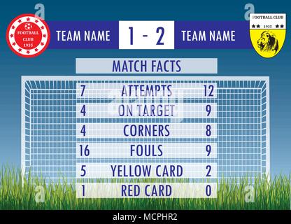 Il calcio o partita di calcio ed infografico elementi e statistiche. Quadro di valutazione e di commemorazione.sfondo digitale illustrazione vettoriale. Illustrazione Vettoriale