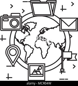 Mondo pianeta con i social media le icone Illustrazione Vettoriale