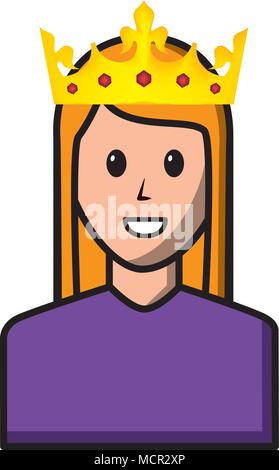 Giovane donna con corona carattere avatar Illustrazione Vettoriale