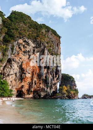 Vista panoramica della scogliera in Railay Beach, Krabi, Thailandia. Immagine in bianco e nero. Foto Stock