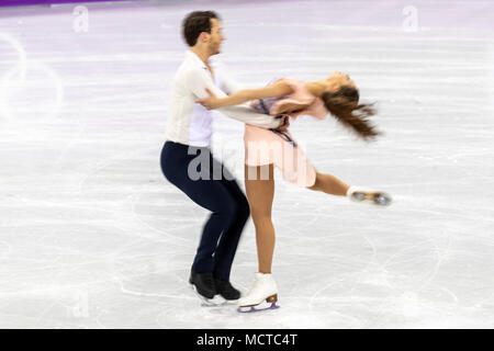 Motion Blur azione di Kavita Lorenz/Joti Polizoakis (GER) nel pattinaggio di figura - danza su ghiaccio gratuita presso i Giochi Olimpici Invernali PyeongChang 2018 Foto Stock