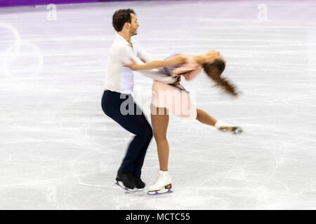 Motion Blur azione di Kavita Lorenz/Joti Polizoakis (GER) nel pattinaggio di figura - danza su ghiaccio gratuita presso i Giochi Olimpici Invernali PyeongChang 2018 Foto Stock