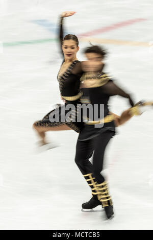 Motion Blur azione di Alisa Agafonova/Alper Ucar (TUR) nel pattinaggio di figura - danza su ghiaccio gratuita presso i Giochi Olimpici Invernali PyeongChang 2018 Foto Stock