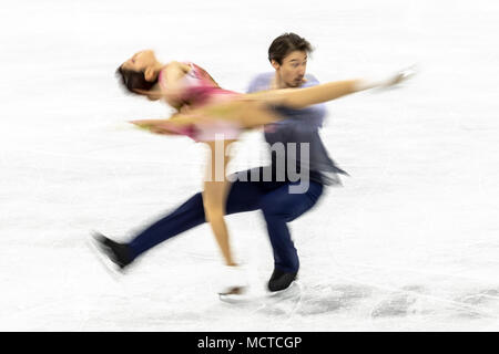 Motion Blur azione di Kana Muramoto/Chris Reed (JPN) nel pattinaggio di figura - danza su ghiaccio gratuita presso i Giochi Olimpici Invernali PyeongChang 2018 Foto Stock