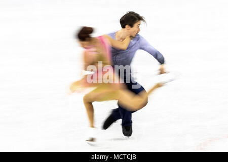 Motion Blur azione di Kana Muramoto/Chris Reed (JPN) nel pattinaggio di figura - danza su ghiaccio gratuita presso i Giochi Olimpici Invernali PyeongChang 2018 Foto Stock