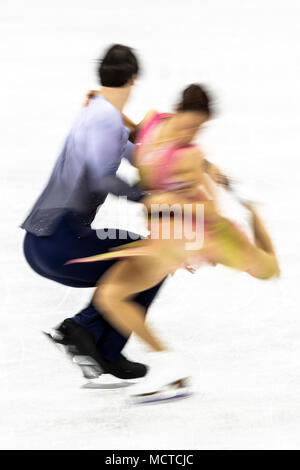 Motion Blur azione di Kana Muramoto/Chris Reed (JPN) nel pattinaggio di figura - danza su ghiaccio gratuita presso i Giochi Olimpici Invernali PyeongChang 2018 Foto Stock