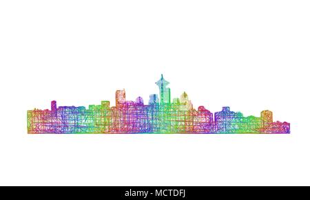 Lo skyline di Vancouver silhouette - linea multicolore arte Illustrazione Vettoriale