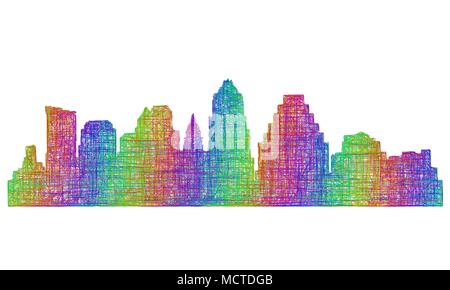 Austin skyline silhouette - linea multicolore arte Illustrazione Vettoriale