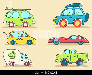 Set di vettore di automobili immagini stilizzati per bambini Illustrazione Vettoriale