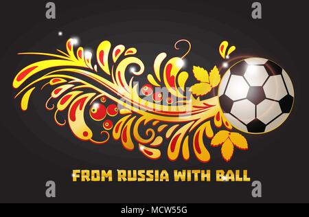 Soccer Football palla con un Khokhloma folk russo come ornamento la sua coda, illustrazione vettoriale Illustrazione Vettoriale