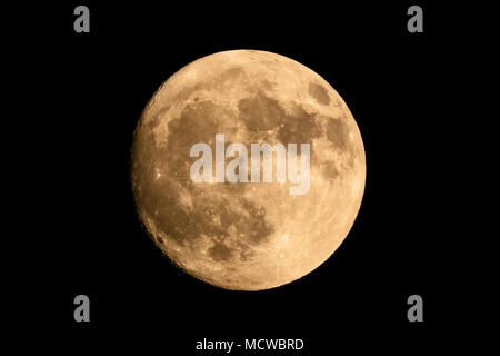 Primo piano di un ampio luminoso luna piena contro uno sfondo scuro Foto Stock
