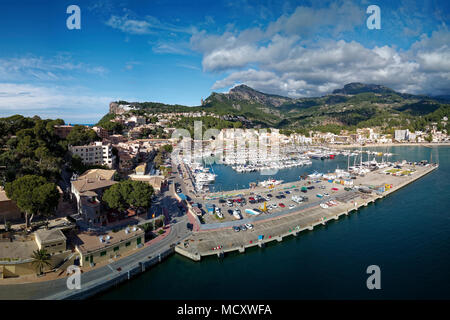 Marina, Port de Sóller, Serra de Tramuntana, Maiorca, isole Baleari, Spagna Foto Stock