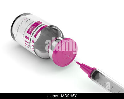 3D render di testosterone cypionate flaconcino con la siringa su sfondo bianco. Gli steroidi anabolizzanti concetto. Foto Stock